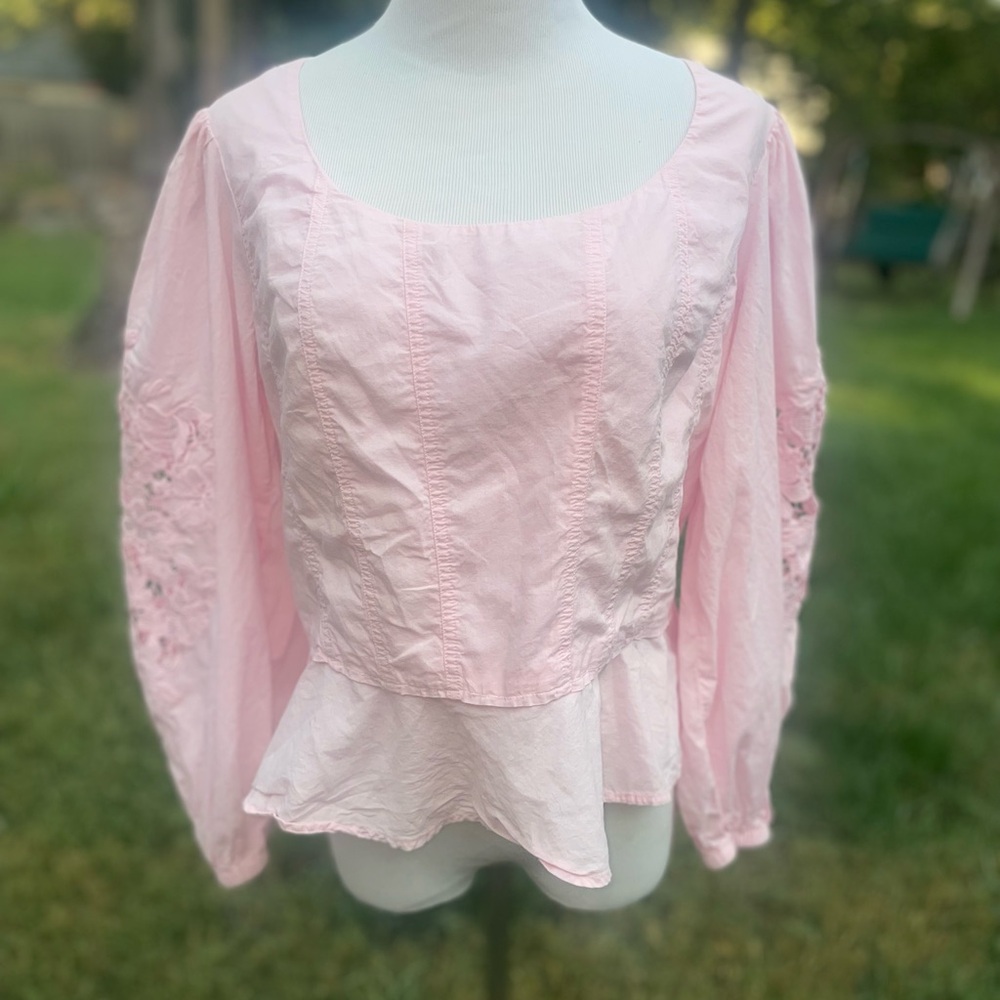 Sam Edelman pink top lace sleeves large cotton